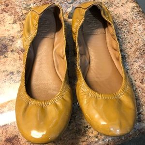 Tory Burch tan patent flats